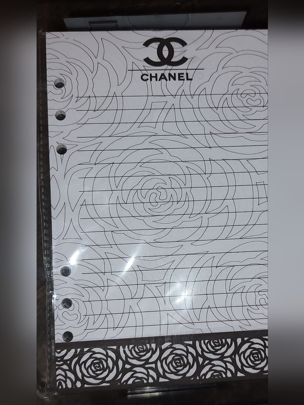 CHANEL Black and White Floral Lined A5 Size Refill Paper